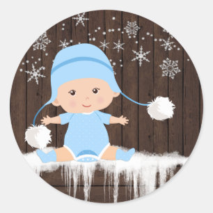 Jungen-Schneeflocken-Baby-Shower-Aufkleber Runder Aufkleber