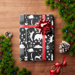 Jungen Schwarz-Weiß-Waldtier-Spuren Pfeile Geschenkpapier