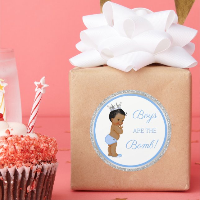Jungen sind die Bombe! Bath Gift Etc Blue Silver C Runder Aufkleber (Party)