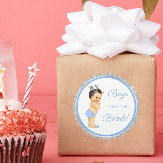 Jungen sind die Bombe! Bath Gift Etc Blue Silver Runder Aufkleber (Party)