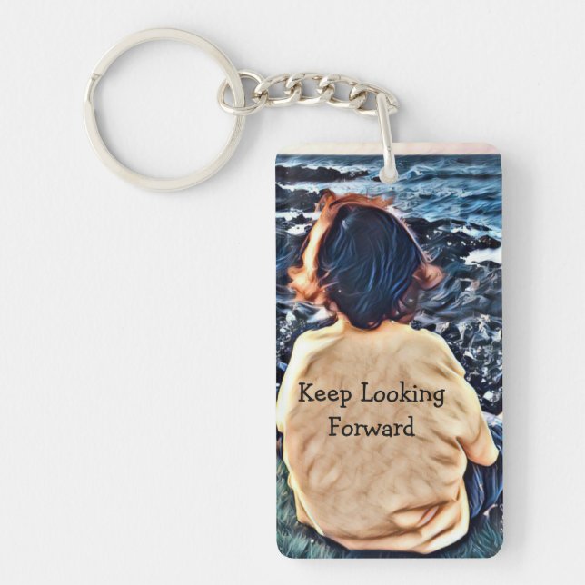 Jungen-sitzendes dem Ozean heraus betrachten Schlüsselanhänger (Vorderseite)
