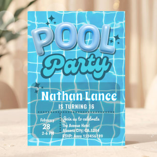 Jungen Sommer Blau Pool Geburtstagsfeier Einladung