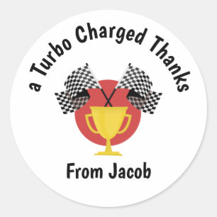 Jungen-Spielzeug-Auto-Geburtstagsfeier-Gastgeschen Runder Aufkleber