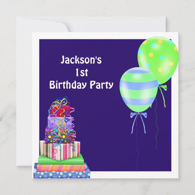 Jungen-steigt 1. Geburtstags-Kuchen Einladung (Vorderseite)