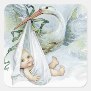 Jungen-Storch-Baby-Party-Favor-Sticker Quadratischer Aufkleber