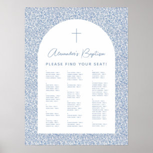 Jungen-Taufbogen Blau-Weiß-Muster Sitzordnung Poster
