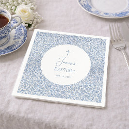 Jungen-Taufe Blau-Weiß-Blumenmuster-Taufe Serviette