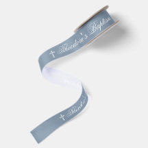 Jungen-Taufe Staubblau Weiße Kalligrafie und Kreuz