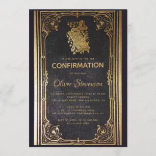 Jungen Taufgeschenk Gold Kreuz & Buch Elegant Vint Einladung