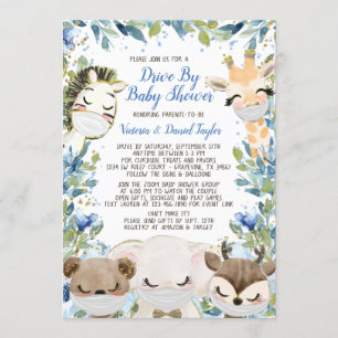 Jungen-Tier Mit Masken Drive By Baby Shower Einladung