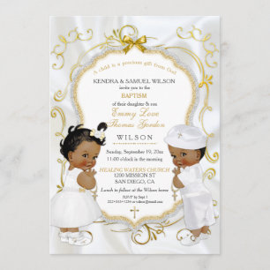 Jungen-u. Mädchen-Zwillings-Taufe-Taufe ethnisch Einladung