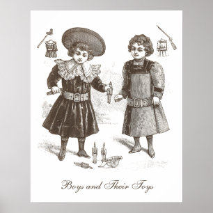 Jungen und ihr Spielzeug - Vintage französische Kl Poster