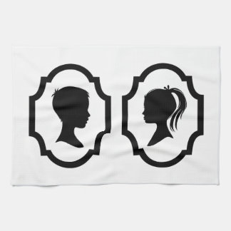Jungen- und Mädchen-Silhouette im Bilderrahmen Geschirrtuch