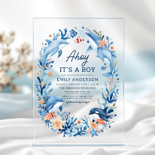 Jungen-Under-the-Sea-Blaue-Baby-Party Acryleinladungen