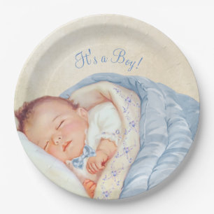 Jungen Vintage-Baby-Party Pappteller