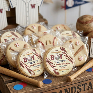 Jungen Vintage-Baseball-Baby-Party Runder Aufkleber