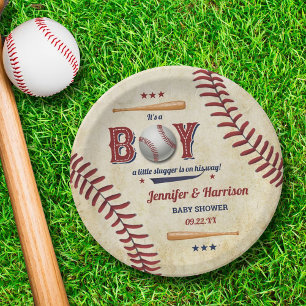 Jungen Vintage-Baseball-Baby-Shower Pappteller