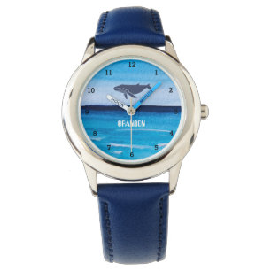 Jungen Wal Ozean Fisch Süße moderne blaue Kindersc Armbanduhr