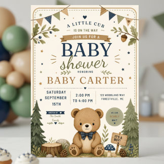 Jungen-Wald-Bär-Baby-Shower-Einladung Einladung