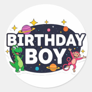 Jungen Weltraum-Abenteuer zum Geburtstag Runder Aufkleber