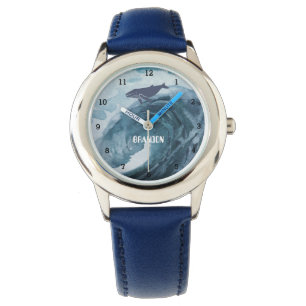Jungen Whale Ocean Fish Niedlich moderne blaue Kin Armbanduhr