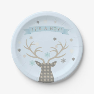 Jungen Winter Wonderland Waldhirsch Baby Shower Pappteller