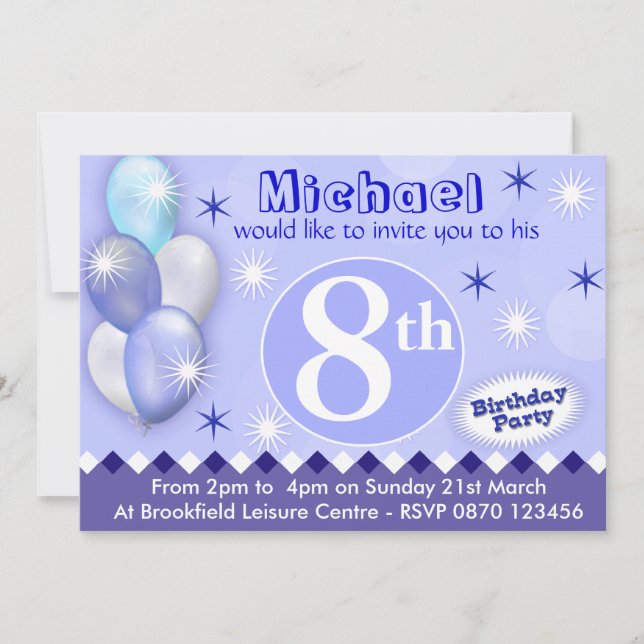 Jungen zum Geburtstag Einladungs-Ballons - jedes A Einladung (Vorderseite)