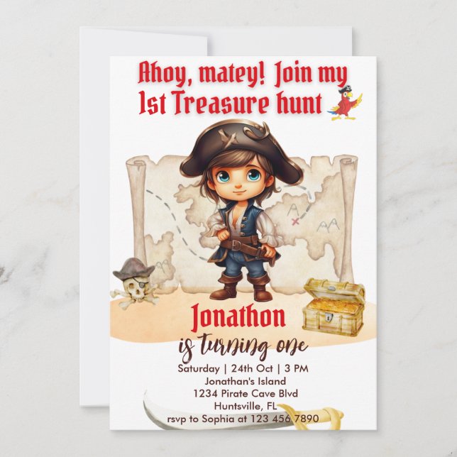 Jungen zum Geburtstag individualisierbares Piraten Einladung (Vorderseite)