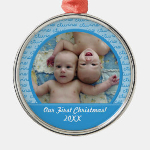 Jungen-Zwillings-erste Weihnachtsverzierung Silbernes Ornament