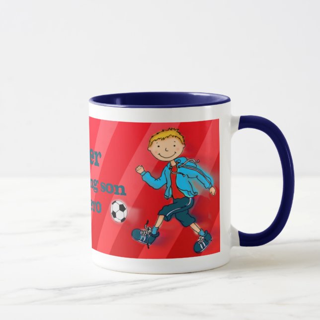 Jungenfußballfußballheld-Tassenrot Tasse (Rechts)