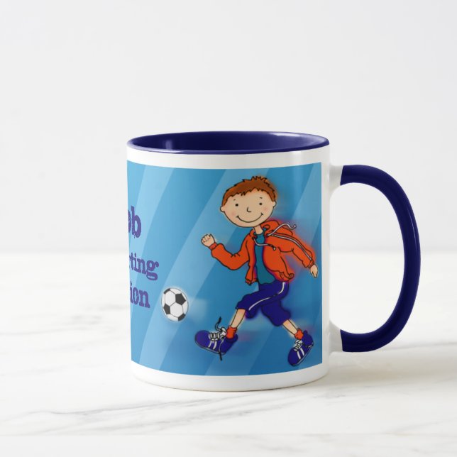 Jungenfußballfußballmeister-Tassenblau Tasse (Rechts)