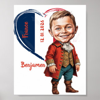Jungenkarikatur im französischen Vintage-Kostüm Poster