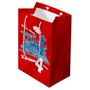 Jungenname Alter Zug Lok roter blau 4. Geburtstag  Mittlere Geschenktüte