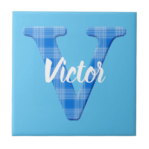 Jungenname kundenspezifisches Karomuster Buchstabe Fliese