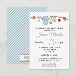 Jungenwäsche - 3x5 Baby Shower Einladung