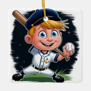 Junger Baseballspieler-Cartoon Keramikornament