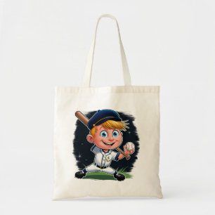 Junger Baseballspieler Cartoon Tragetasche