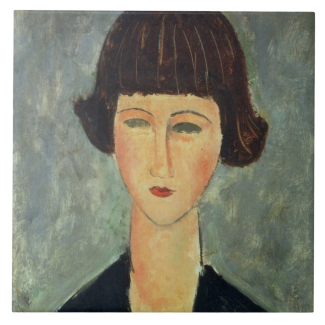 Junger Brunette, 1917 (Öl auf Leinwand) Fliese (Vorderseite)