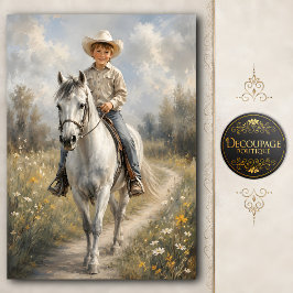 Junger Cowboy auf weißem Pferd Decoupage Seidenpapier