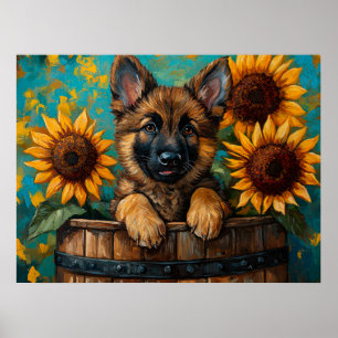 Junger Deutscher Schäferhund in einem Fass Poster