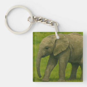 Junger Elefant mit Guardian im Grassy Reserve Schlüsselanhänger