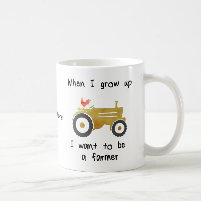 Junger Hahn u. gelber Traktor-ICh wollen, um ein Kaffeetasse (Rechts)