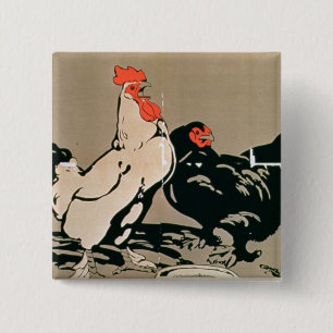 Junger Hahn und Henne (Farbelitho) Button