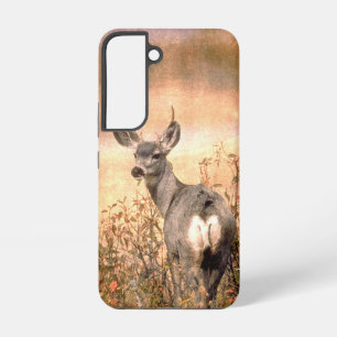 Junger Hirsch in Wildblumen mit grungiger Textur K Samsung Galaxy Hülle