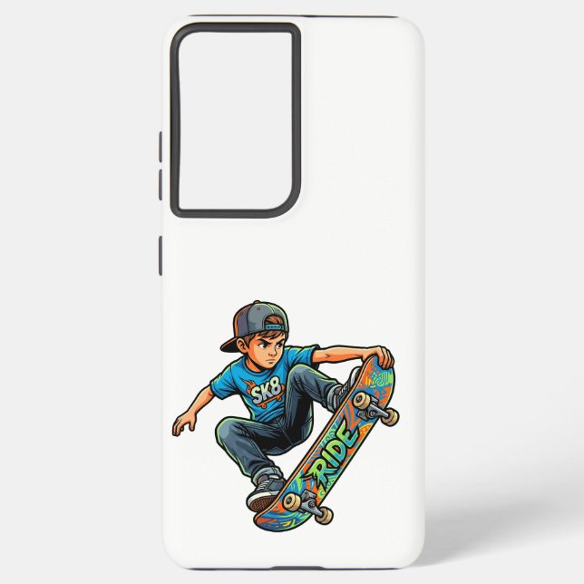 Junger Junge beim Skateboardfahren Samsung Galaxy Hülle (Rückseite)