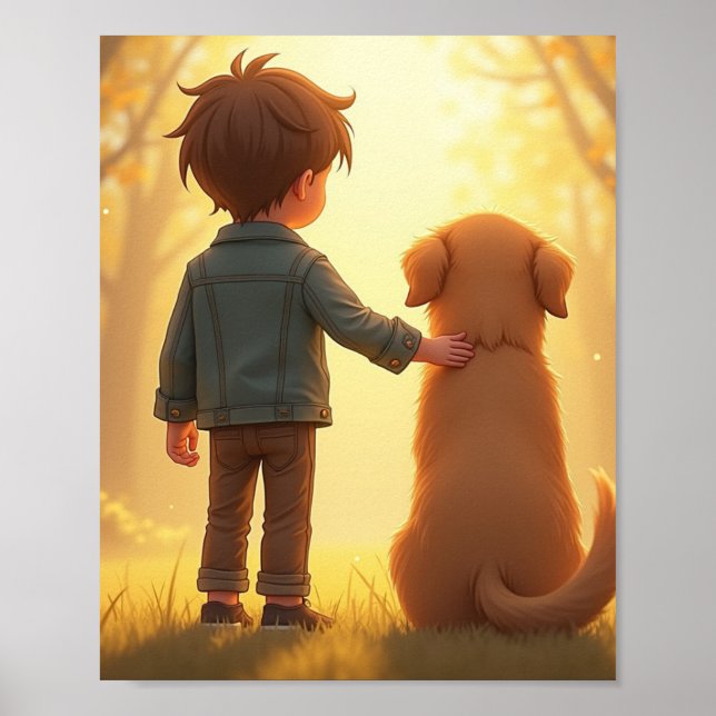 Junger Junge und sein Hund Poster (Vorne)