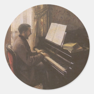 Junger Mann am Klavier von Gustave Caillebotte Runder Aufkleber