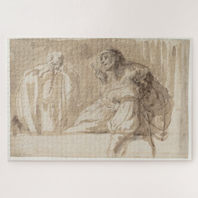 Junger Mann erhebt sich, hält die Frau bewusstlos Puzzle (Horizontal)