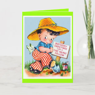 Junger Mann grüßt Karte! Karte