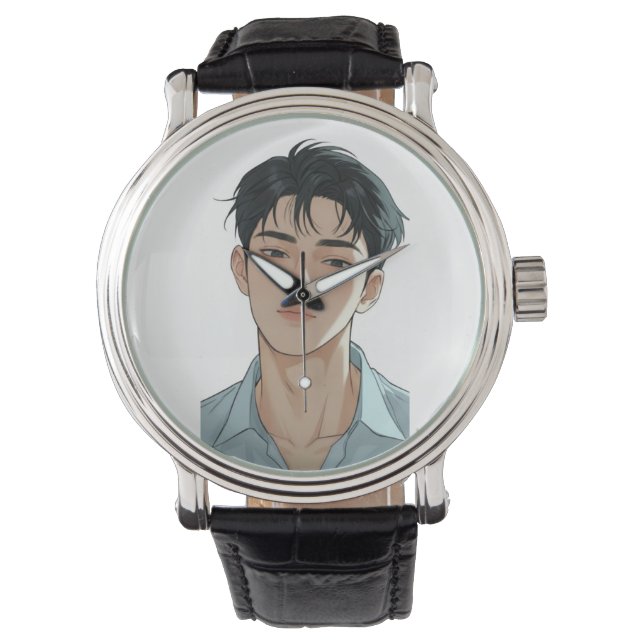 Junger Mann in einem weichen Armbanduhr (Vorderseite)